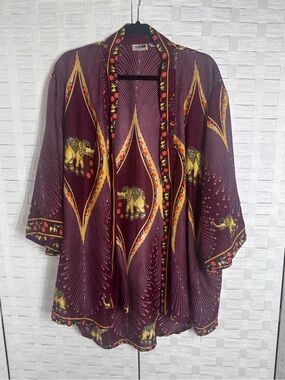 The Elephant Pants Elephant Aztec Tribal Print Kimono Cardigan L/XL Boho Long